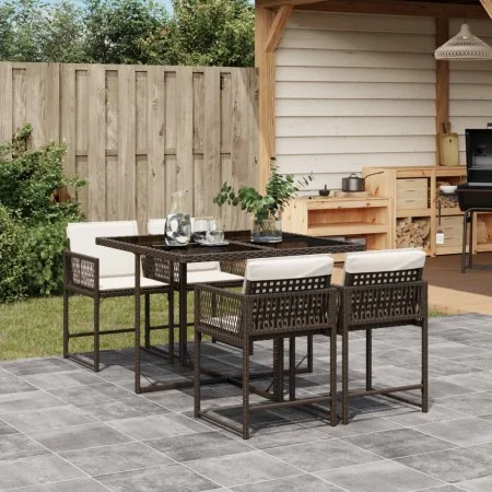 5-piece garden dining set with brown synthetic rattan cushions by , Garden sets - Ref: Foro24-3211437, Price: 293,33 €, Disco...