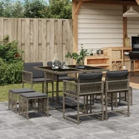 Garden dining set 9 pieces and gray synthetic rattan cushions by , Garden sets - Ref: Foro24-3211496, Price: 378,34 €, Discou...