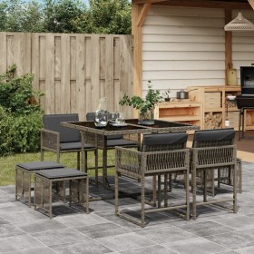 Set comedor jardín 9 pzas y cojines ratán sintético gris de , Conjuntos de jardín - Ref: Foro24-3211496, Precio: 347,22 €, De...