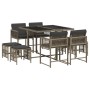 Set comedor jardín 9 pzas y cojines ratán sintético gris de , Conjuntos de jardín - Ref: Foro24-3211496, Precio: 317,19 €