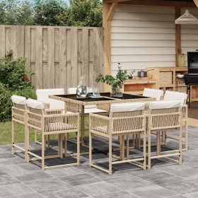 Garten-Essgruppe 9-teilig mit Kissen aus synthetischem Rattan in Beige. von , Gartensets - Ref: Foro24-3211558, Preis: 418,19...
