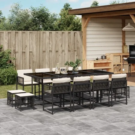 Garten-Essgruppe mit 13-teiligen Kissen aus schwarzem synthetischem Rattan. von , Gartensets - Ref: Foro24-3211518, Preis: 71...