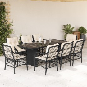 Set de comedor de jardín 9 pzas y cojines ratán sintético negro de , Conjuntos de jardín - Ref: Foro24-3212055, Precio: 888,5...
