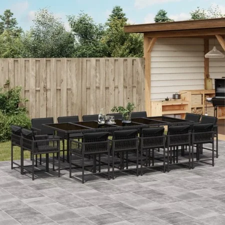 Set comedor de jardín con cojines 15 pzas ratán sintético negro de , Conjuntos de jardín - Ref: Foro24-3211591, Precio: 946,4...