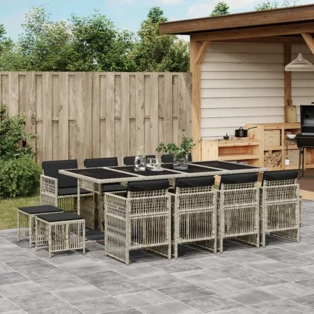 Garden dining set with 13 pieces, light gray synthetic rattan and cushions. by , Garden sets - Ref: Foro24-3210983, Price: 77...