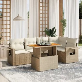 Gartensofa-Set mit 6-teiligen Kissen aus synthetischem Rattan in Beige. von , Gartensets - Ref: Foro24-3271744, Preis: 475,52...