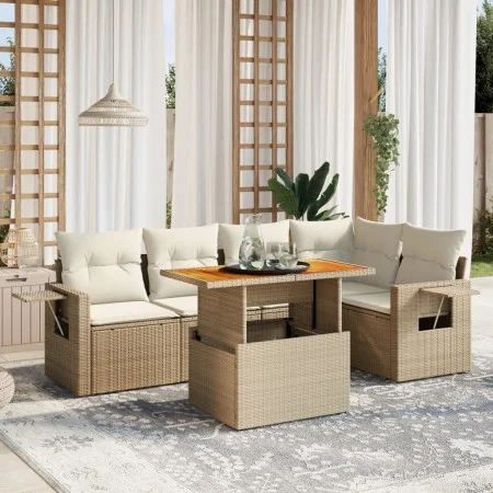 Garden sofa set with 6-piece synthetic rattan beige cushions by , Garden sets - Ref: Foro24-3271744, Price: 475,52 €, Discoun...