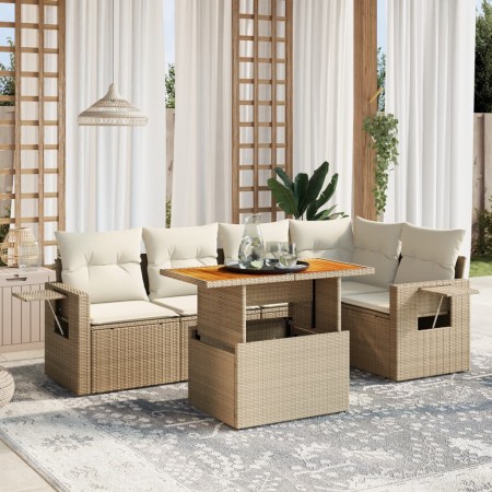 Gartensofa-Set mit 6-teiligen Kissen aus synthetischem Rattan in Beige. von , Gartensets - Ref: Foro24-3271744, Preis: 444,43...