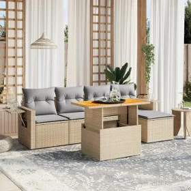 Garden sofa set with 6-piece synthetic rattan beige cushions by , Garden sets - Ref: Foro24-3271731, Price: 394,29 €, Discoun...