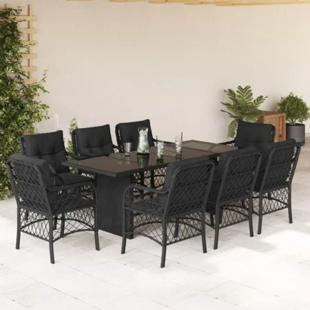 Garten-Essgruppe 9-teilig mit schwarzen Polstern aus synthetischem Rattan. von , Gartensets - Ref: Foro24-3212057, Preis: 926...