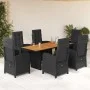Set de comedor de jardín 7 pzas y cojines ratán sintético negro de , Conjuntos de jardín - Ref: Foro24-3212275, Precio: 908,1...