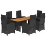Set de comedor de jardín 7 pzas y cojines ratán sintético negro de , Conjuntos de jardín - Ref: Foro24-3212275, Precio: 908,1...