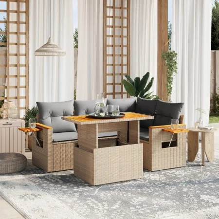 Garden sofa set with 5-piece synthetic rattan beige cushions by , Garden sets - Ref: Foro24-3271738, Price: 375,55 €, Discoun...