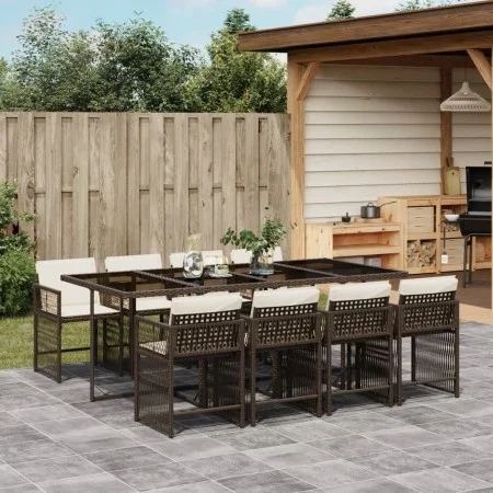 Garden dining set 9 pieces and brown synthetic rattan cushions by , Garden sets - Ref: Foro24-3211641, Price: 631,26 €, Disco...