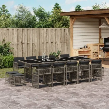 Garden dining set with 15-piece synthetic rattan cushions in gray. by , Garden sets - Ref: Foro24-3211712, Price: 908,11 €, D...