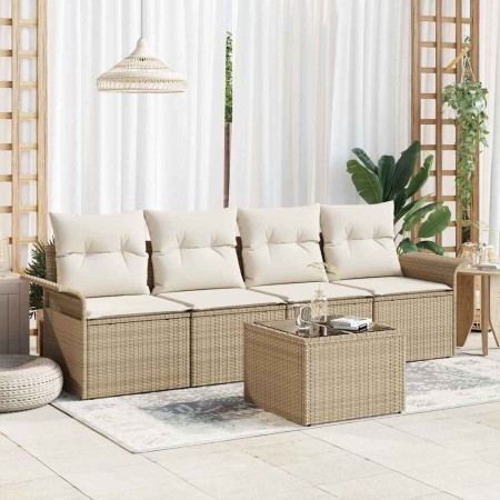 Conjunto de sofá de jardín 5 pcs Beige Poliratán