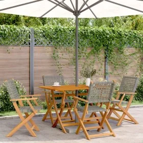 Faltbare Gartenstühle, 6 Stück Massivholz und graues PE-Rattan von , Gartenstühle - Ref: Foro24-3214559, Preis: 256,67 €, Rab...