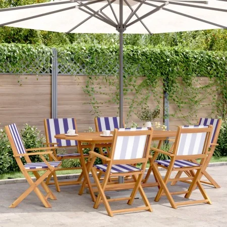 Sillas jardín plegables 6 uds madera maciza tela azul blanco de , Sillas de jardín - Ref: Foro24-3214590, Precio: 295,43 €, D...