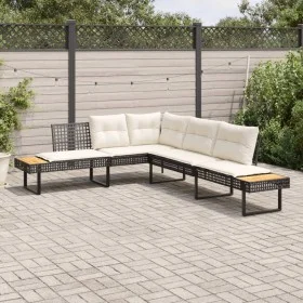 Gartensofa mit L-förmigen Kissen aus schwarzem PE-Rattan und Akazienholz. von , Outdoor-Sofas - Ref: Foro24-365634, Preis: 34...