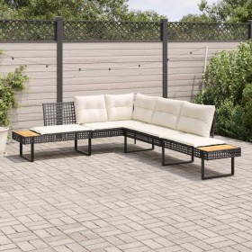 L-shaped garden sofa with black PE rattan and acacia cushions by , Outdoor sofas - Ref: Foro24-365634, Price: 263,36 €, Disco...