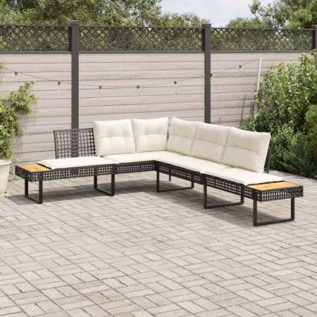 L-shaped garden sofa with black PE rattan and acacia cushions by , Outdoor sofas - Ref: Foro24-365634, Price: 263,36 €, Disco...