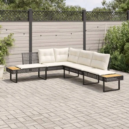 L-shaped garden sofa with black PE rattan and acacia cushions by , Outdoor sofas - Ref: Foro24-365634, Price: 346,00 €, Disco...
