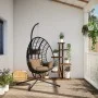 Hanging egg chair with taupe fabric and steel support by , Garden rockers - Ref: Foro24-4007410, Price: 285,28 €, Discount: %