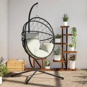 Silla colgante huevo con soporte ratán y acero beige de , Balancines de jardín - Ref: Foro24-4007404, Precio: 259,30 €, Descu...