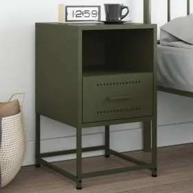 Bedside table in olive green steel, 36x39x60.5 cm by , Nightstands - Ref: Foro24-846562, Price: 65,40 €, Discount: %