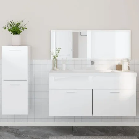 Badezimmermöbel-Set, 3-teilig, aus weißem glänzendem Sperrholz. von , Badezimmermöbel - Ref: Foro24-3308535, Preis: 120,13 €,...