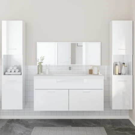 Badezimmermöbel-Set, 4-teilig, aus glänzend weißem Sperrholz. von , Badezimmermöbel - Ref: Foro24-3308540, Preis: 208,46 €, R...