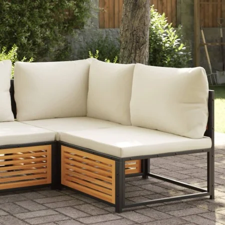 Garden sofa without armrests with solid acacia wood cushions by , Modular outdoor sofas - Ref: Foro24-367646, Price: 126,14 €...