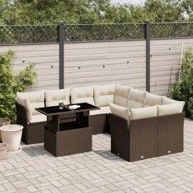 Garden sofa set 9 pieces and brown synthetic rattan cushions by , Garden sets - Ref: Foro24-3266433, Price: 640,25 €, Discoun...