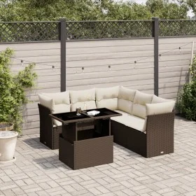 Set of 6-piece garden sofas and brown synthetic rattan cushions. by , Garden sets - Ref: Foro24-3266583, Price: 457,32 €, Dis...