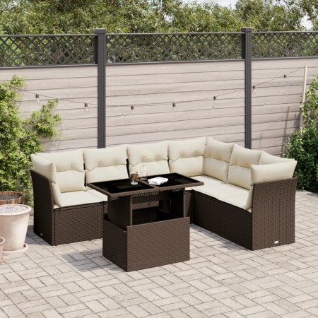 7-piece garden sofa set with brown PE rattan cushions by , Garden sets - Ref: Foro24-3266613, Price: 501,79 €, Discount: %
