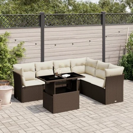 7-piece garden sofa set with brown PE rattan cushions by , Garden sets - Ref: Foro24-3266613, Price: 511,18 €, Discount: %