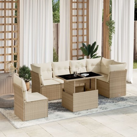 Gartensofagarnitur 7-teilig mit Kissen aus synthetischem Rattan in Beige. von , Gartensets - Ref: Foro24-3266618, Preis: 497,...