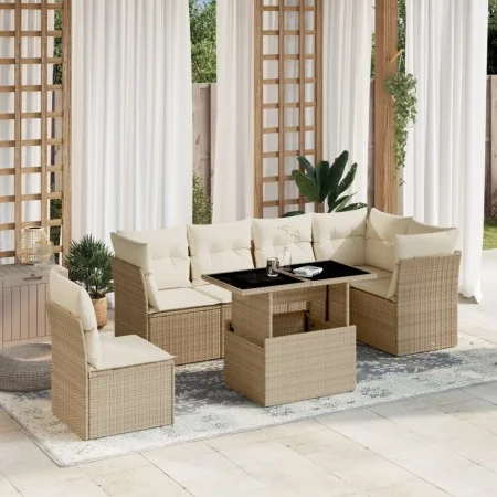 Set of 7-piece garden sofas and beige synthetic rattan cushions by , Garden sets - Ref: Foro24-3266618, Price: 507,98 €, Disc...