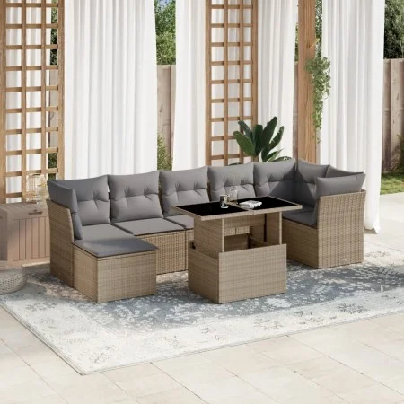 Gartensofa-Set und Kissen, 8-teilig, aus synthetischem Rattan in Beige. von , Gartensets - Ref: Foro24-3266749, Preis: 511,82...