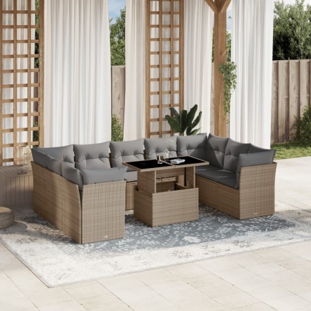 Garden sofa set with beige cushions, 10 pieces, synthetic rattan. by , Garden sets - Ref: Foro24-3266819, Price: 616,88 €, Di...