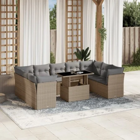 Gartensofa-Set mit 10-teiligen beigen Kissen aus synthetischem Rattan. von , Gartensets - Ref: Foro24-3266819, Preis: 635,98 ...