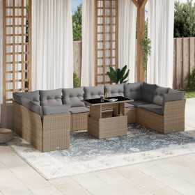 Gartensofa-Set 11-teilig mit beigen Polstern aus synthetischem Rattan von , Gartensets - Ref: Foro24-3266859, Preis: 715,06 €...