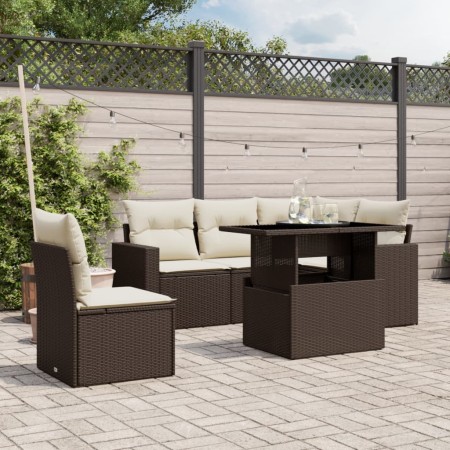 Set of 6-piece garden sofas and brown synthetic rattan cushions. by , Garden sets - Ref: Foro24-3267283, Price: 427,66 €, Dis...