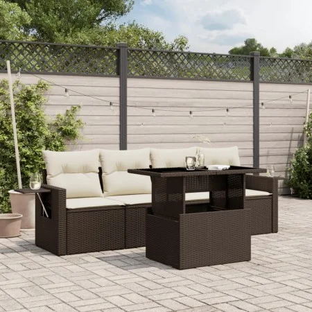 5-piece garden dining set with brown synthetic rattan cushions by , Garden sets - Ref: Foro24-3267733, Price: 376,30 €, Disco...