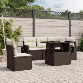 Set of 6-piece garden sofas and brown synthetic rattan cushions. by , Garden sets - Ref: Foro24-3267913, Price: 440,45 €, Dis...