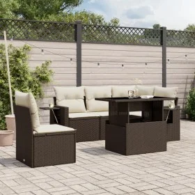 Set of 6-piece garden sofas and brown synthetic rattan cushions. by , Garden sets - Ref: Foro24-3267913, Price: 464,65 €, Dis...