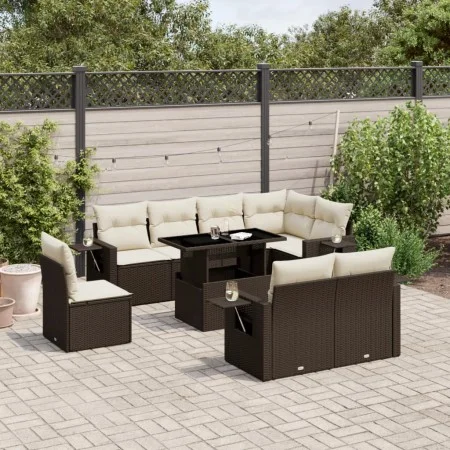 Set de sofás de jardín 9 pzas y cojines ratán sintético marrón de , Conjuntos de jardín - Ref: Foro24-3268043, Precio: 680,77...