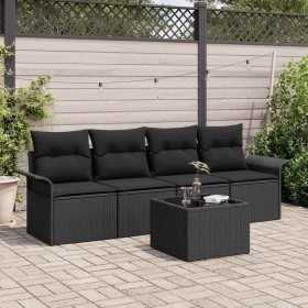 Conjunto de sofá de jardín 5 pcs Negro Poliratán