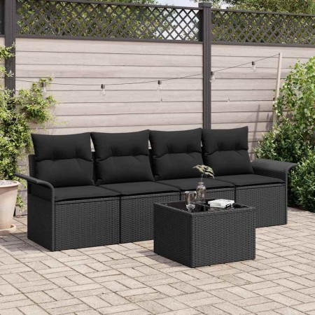 Conjunto de sofá de jardín 5 pcs Negro Poliratán