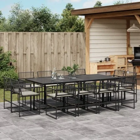 Set comedor de jardín con cojines 13 pzas ratán sintético negro de , Conjuntos de jardín - Ref: Foro24-3295015, Precio: 785,8...